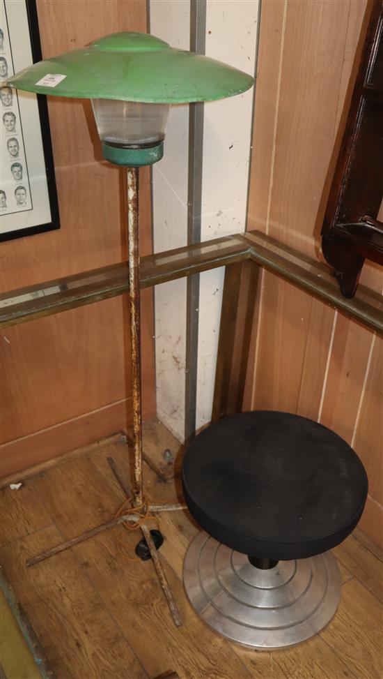 An aluminium based dressing stool and a 1950s lamp standard